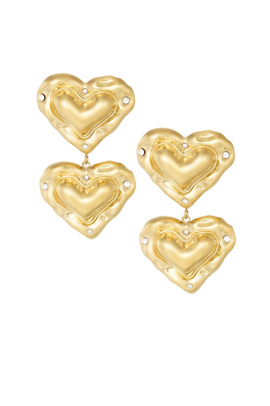 Triple heart oorbellen structure - gold